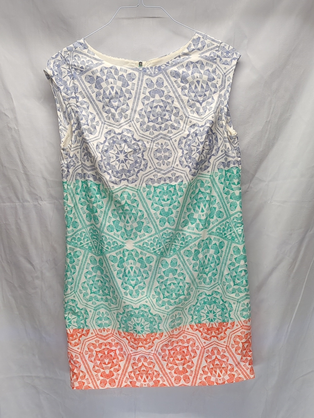 The Limited Cream and Blue Geometric Shift Dress